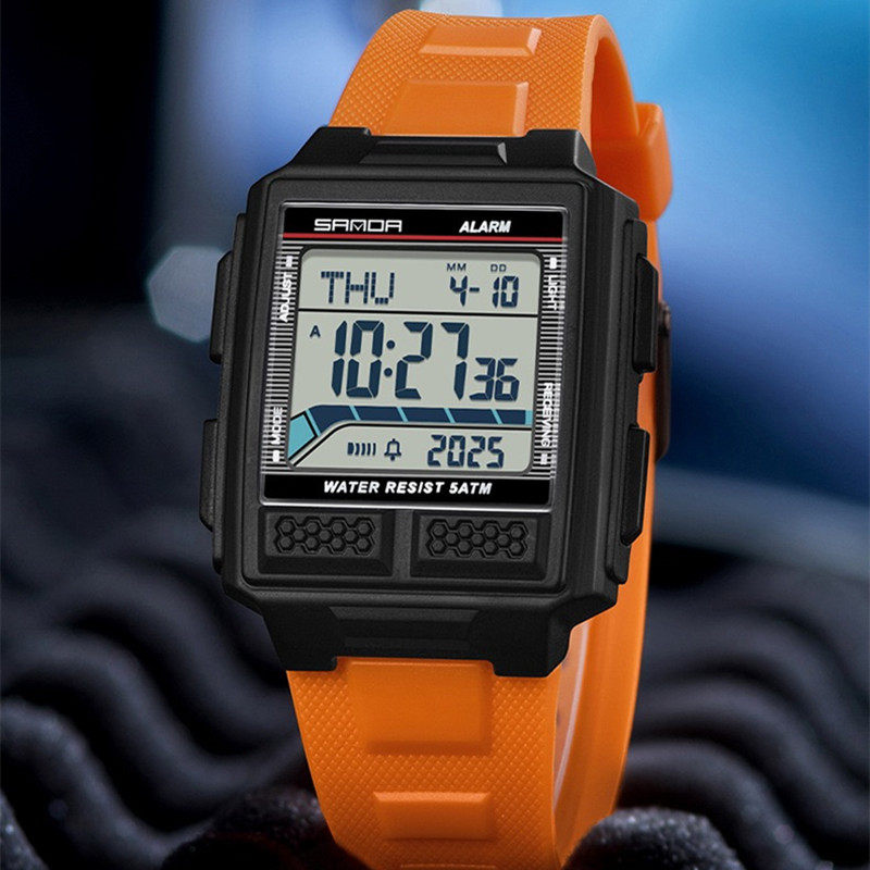 方形学生男款女款多功能运动防水夜光电子手表适合青少年闹钟训练