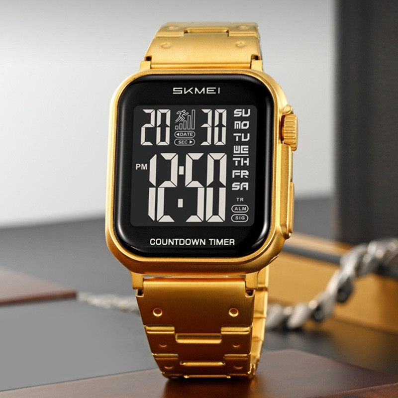 时刻美男职场商务方形夜光闹铃日期星期秒表学生钢带防水电子手表