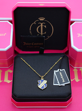 美国juicy蓝色珍珠字母盾牌项链