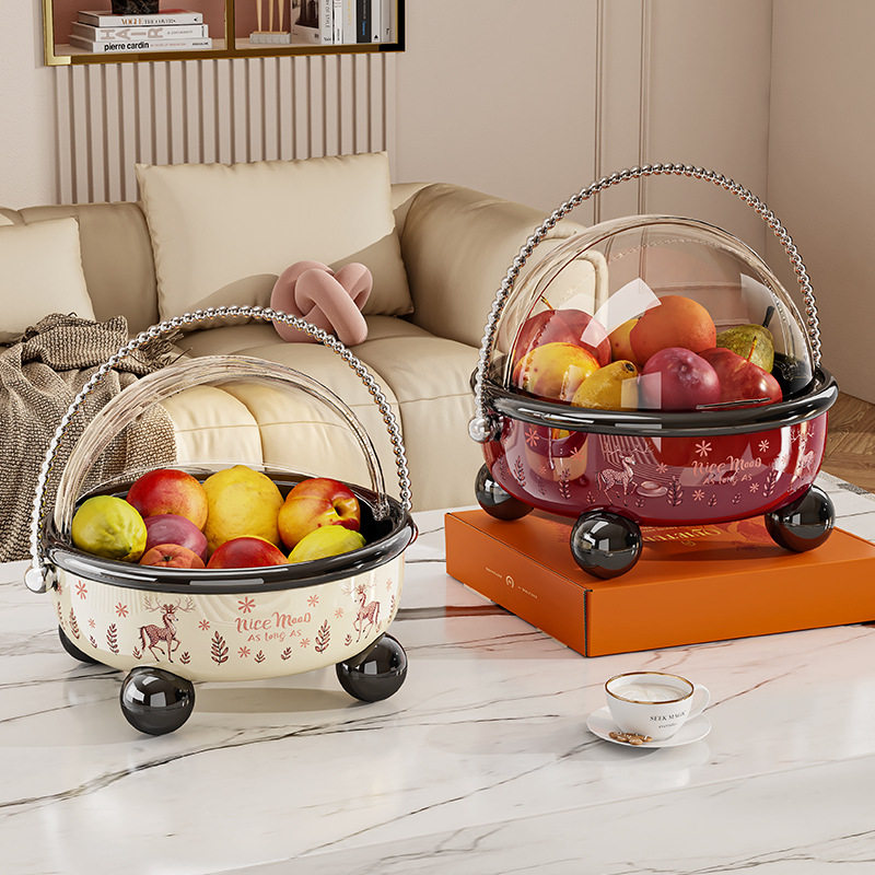 新款零食点心糖果盒客厅带盖防尘手提干果盒轻奢高档客厅沥水果盘