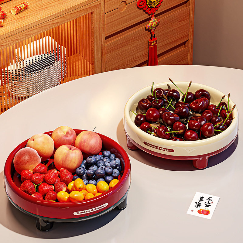新年茶几家用水果盘客厅坚果零食摆放可旋转托盘多巴胺干果糖果盒