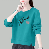 纯棉圆领长袖 T恤女春秋新款 洋气百搭宽松休闲不规则开叉上衣ins潮