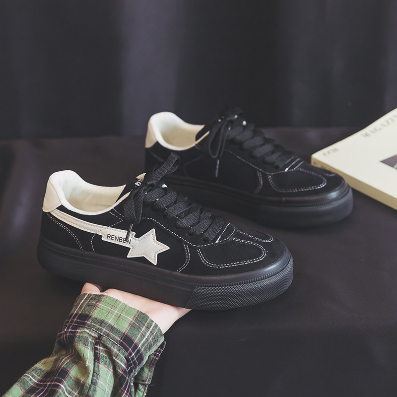 人本复古绒面帆布鞋女2026春季新款德训鞋黑色学生百搭休闲鞋,女鞋,帆布鞋,淘宝优惠券,粉丝福利购,淘宝优惠卷
