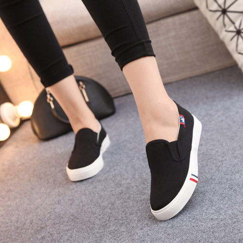 春秋大码鞋女布鞋40 41 42 43码平底懒人帆布鞋女单鞋黑色帆布