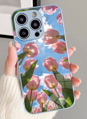 适用春日花海郁金香iphone17Promax手机壳苹果14唯美VIVOS50超好看OPPOA6玻璃P70华为nova15荣耀magic8proair