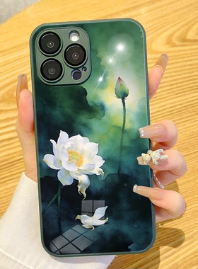 适用OPPOFindx9白荷花苞VIVOX300水彩晕染好运莲莲花朵P60华为mate80promax荣耀500苹果15手机壳iphone16plus