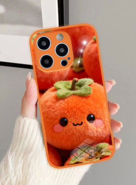 适用iphone17Promax手机壳苹果16保护套OPPOA6毛绒绒卡通柿子柿柿如意毛茸独特橙色VIVOIQOO15华为荣耀magic8