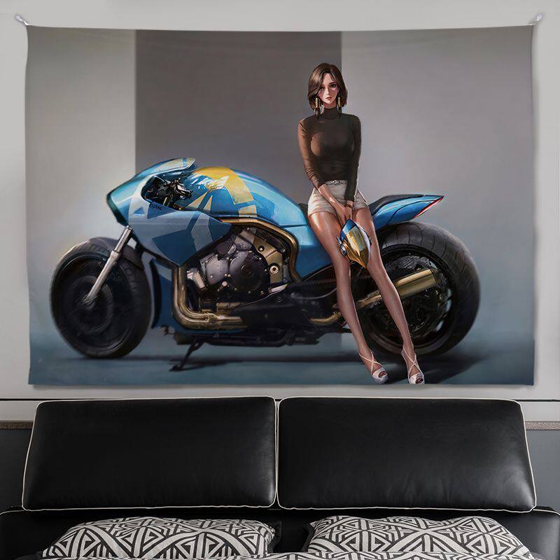 摩托机车动漫美女ins背景布网红个性挂布学生宿舍酒吧工作室墙布