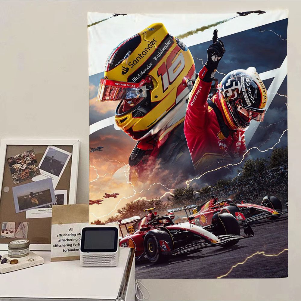 F1红牛赛车帅气竖版挂布背景布宿舍卧室机车海报出租屋装饰墙布