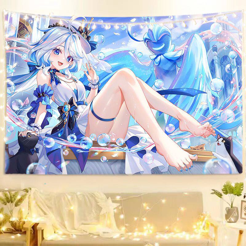 原神水神芙宁娜背景布男学生宿舍房间出租装饰墙布动漫二次元挂布