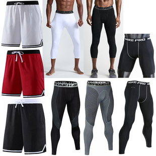 紧身裤男款篮球训练中裤运动七分裤PRO弹力紧长身裤加绒打底长裤