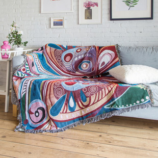 美式田园单人沙发巾垫纯棉线毯外贸民族风布艺蝴蝶挂毯盖巾装饰毯