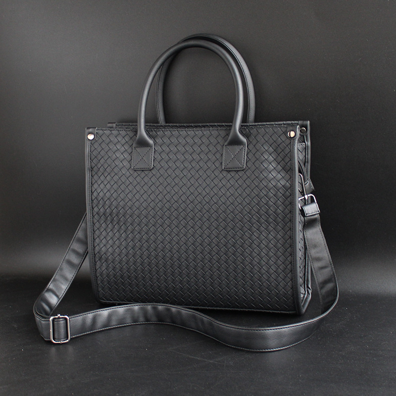 编织纹手提包商务通勤复古大包单肩斜挎男包大容量14寸电脑