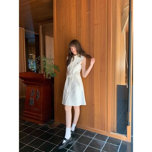 新款 法式 连衣裙女夏季 撞色刺绣无袖 收腰显瘦a字短裙 衬衫