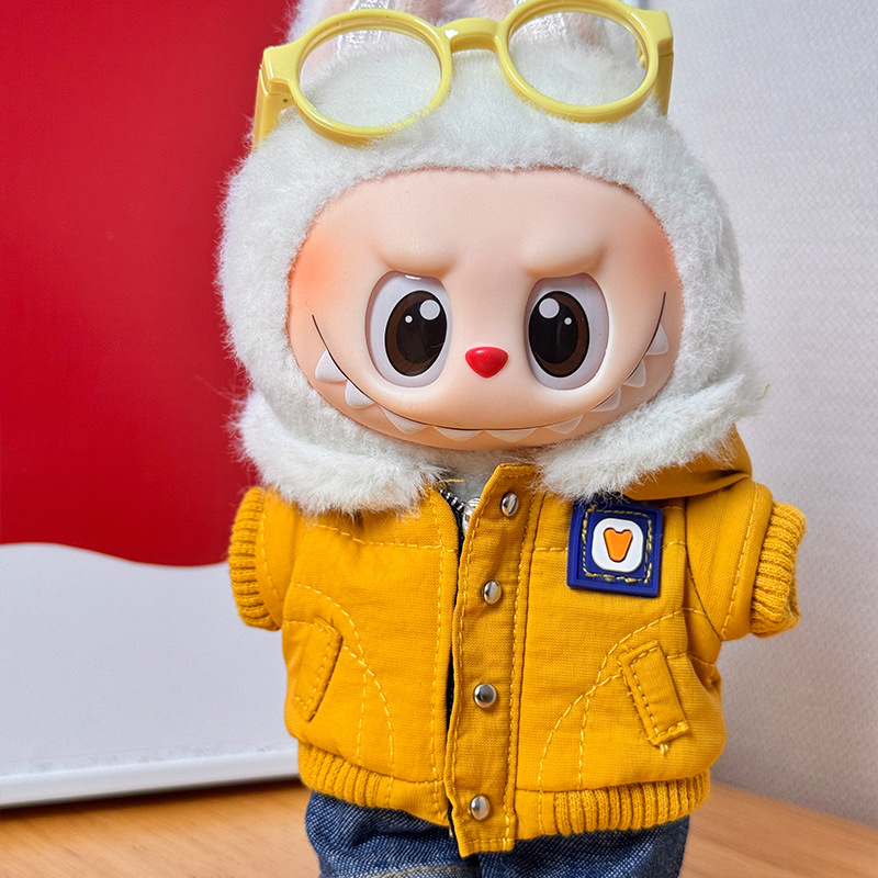 不含娃】拉布布娃衣毛领棉服labubu衣服坐坐派对搪胶公仔休闲棉服