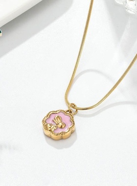 中秋节兔子月饼项链新中式女小众夏季锁骨链不掉色钛钢饰品潮