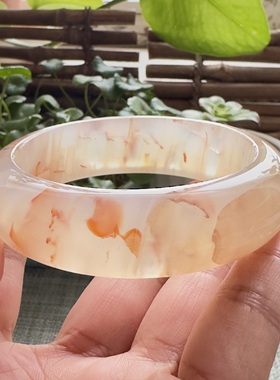 花语玉髓 天然海洋玉髓马料红龙纹花瓣玛瑙手镯加宽加厚60mm圈口