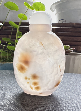 花语玉髓 天然海洋玉髓马料草花玛瑙鼻烟壶
