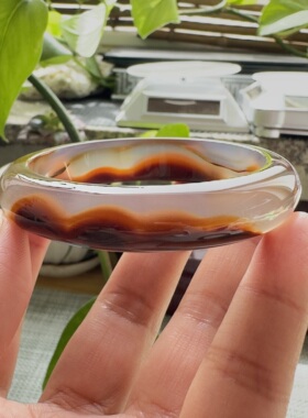 花语玉髓 天然巴西老料冰透油润红黑水墨玛瑙手镯圈口51.5mm