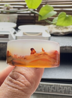 花语玉髓 天然巴西老料水墨刺景满圈景观象形玛瑙扳指22.5mm