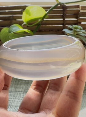 花语玉髓 天然海洋玉髓马料高冰双线满圈朱砂玛瑙手镯圈口59.5mm