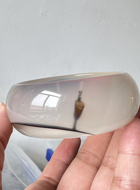 花语玉髓 天然海洋玉髓马料高冰象形玛瑙手镯沙漠上站立的小鸟58+