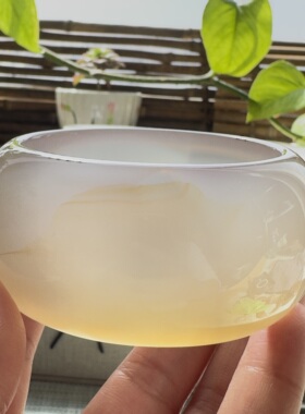 花语玉髓 天然海洋玉髓马料黄冰加宽加厚版玛瑙手镯圈口57mm