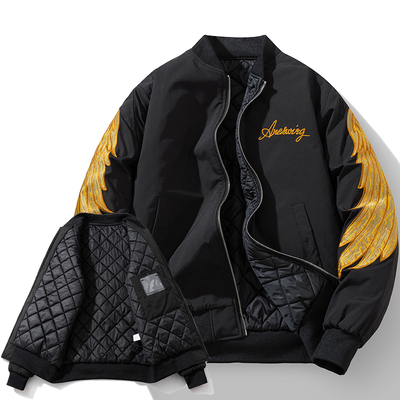 美式潮牌棒球服棉衣男女翅膀刺绣秋冬加厚宽松飞行员夹克棉服外套