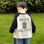 字母上衣男女宝宝插肩洋气打底衫 新款 春秋季 儿童拼色棉T恤长袖