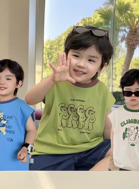 夏季新款男童小熊背心无袖T恤婴儿童装宝宝小童夏季上衣潮X4310