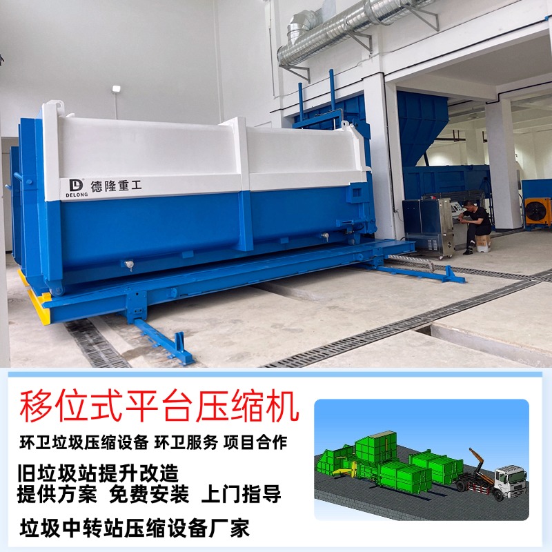 垃圾压缩分体机 大型垃圾收集中转箱 水平直压式压缩机