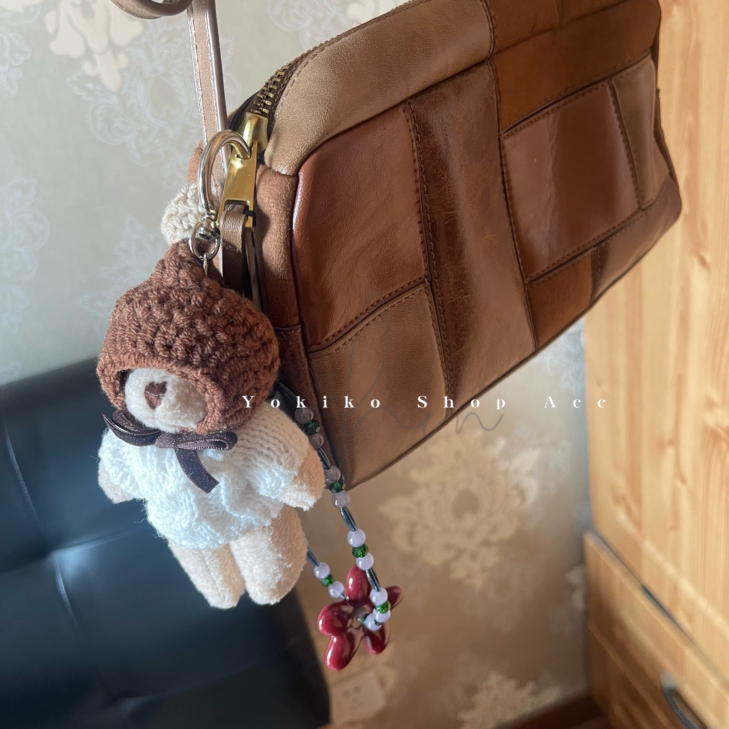 韩国进口毛线钩织帽小熊挂件钥匙扣可爱卡通包包挂件情侣礼物