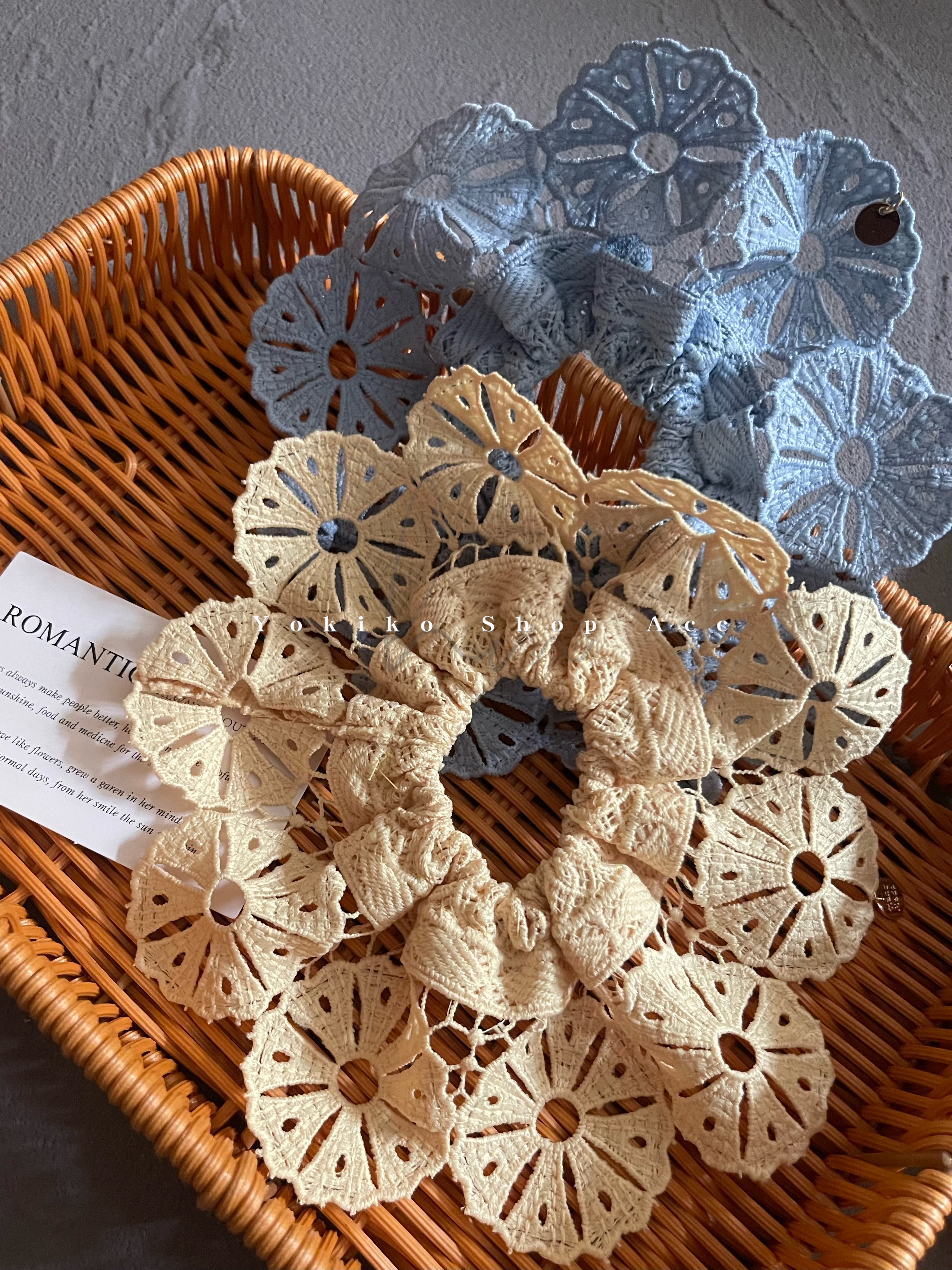 阿豆款韩国进口度假风黄色蓝色布艺蕾丝发圈氛围感马尾盘头发饰