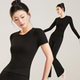 形体舞蹈练功服女日常可穿圆领V领黑色上衣棉质微喇现代舞蹈裤