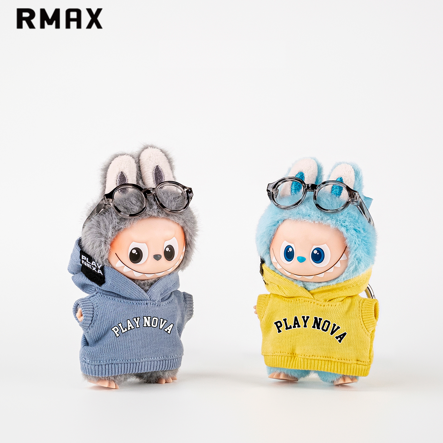 RMAX拉布布搪胶公仔泡泡玛特10cm娃衣服迷你四代labubu连帽卫衣