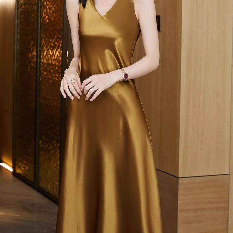 夏季新款杭州真丝高档睡裙女可外穿高级桑蚕丝绸吊带睡衣裙家居服