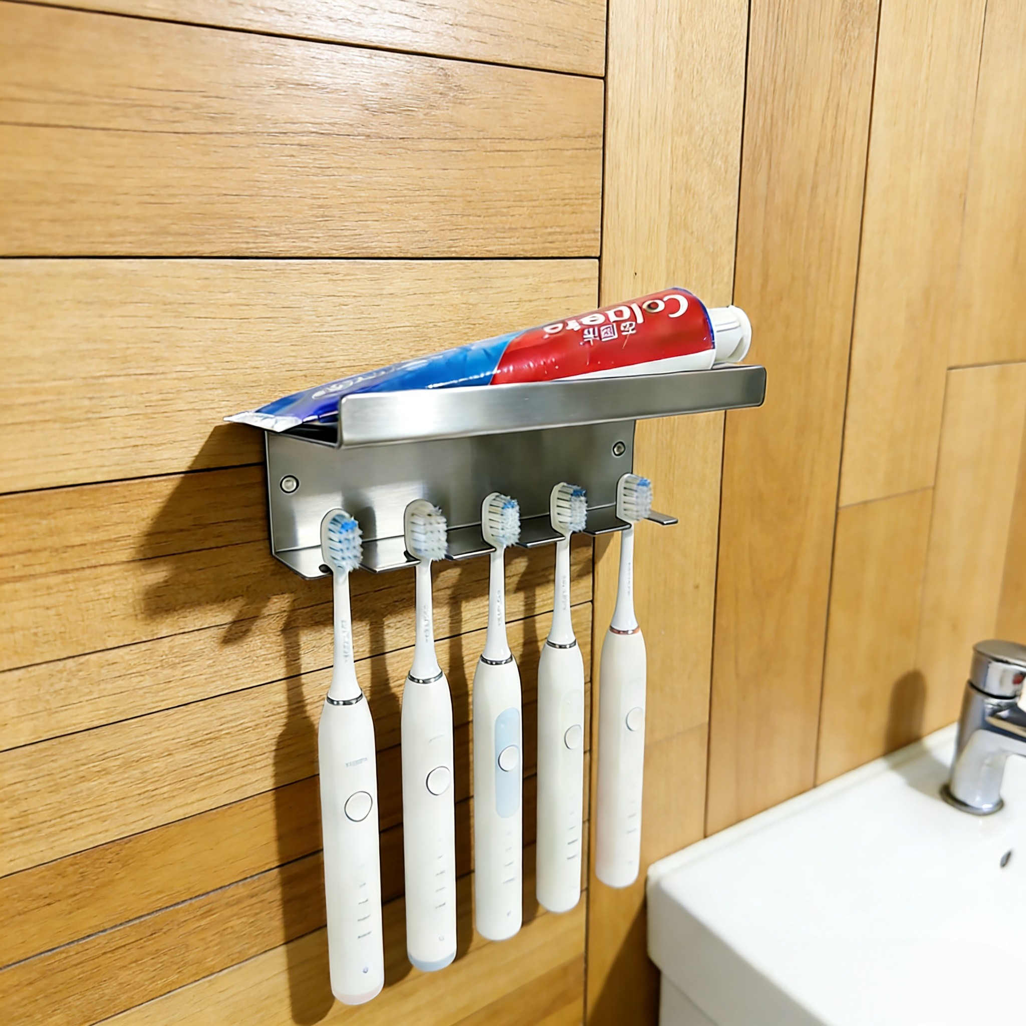 304不锈钢免打孔不锈钢牙刷架壁挂式浴室牙具收纳架防滑置物架