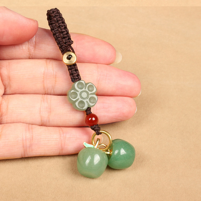 创意青苹果汽车钥匙扣挂件小清新手编东陵玉平果手机链平安挂包