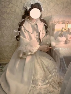 古董娃娃狐狸毛大衣冬季 优雅甜美洛丽塔斗篷温柔毛茸茸毛呢外套女