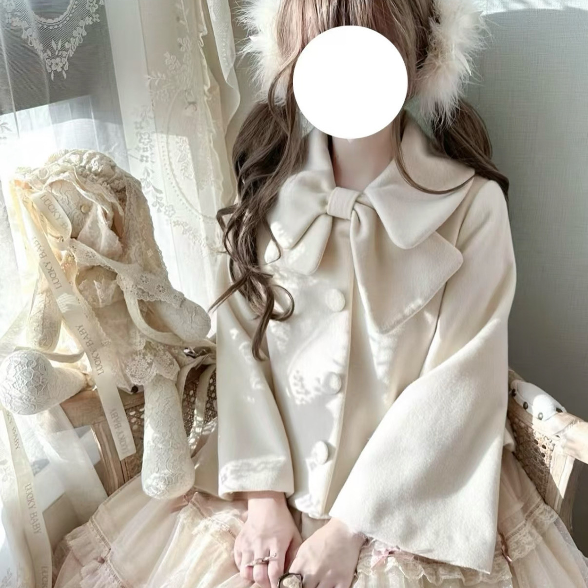 秋冬复古短款可爱毛呢大衣新款蝴蝶结法式千金短款宽松加厚外套女