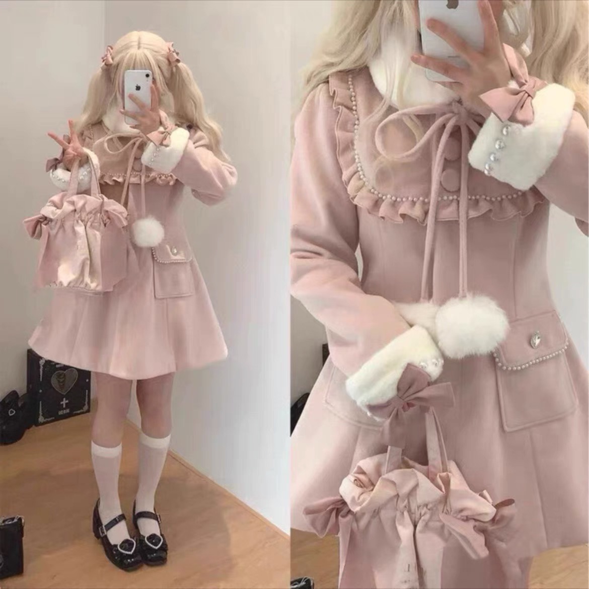 2024冬季新款甜美蝴蝶结大衣