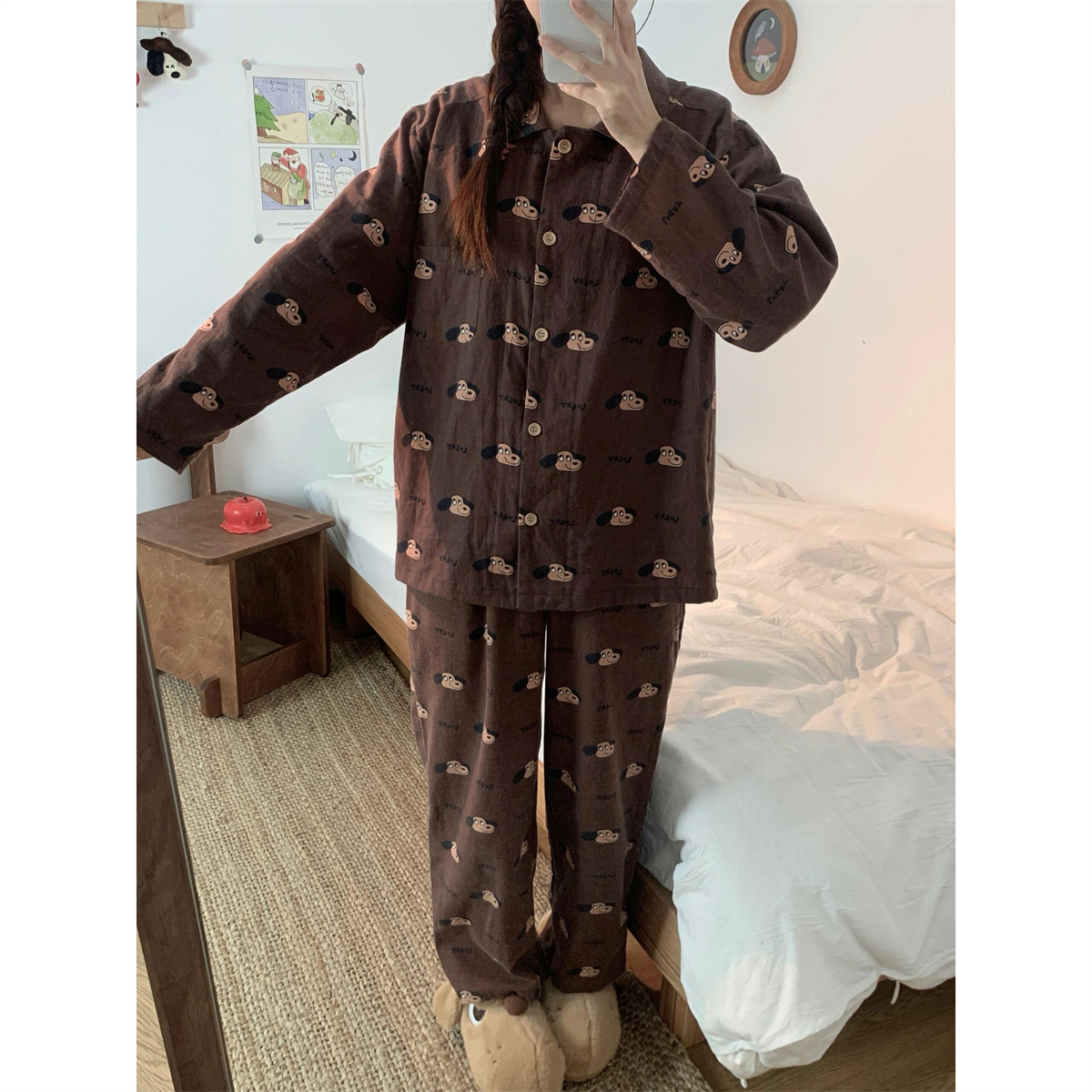 韩版卡通小狗印花睡衣宽松