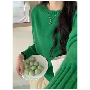 hisongsong2025秋冬新款圆领毛衣女加厚宽松纯色羊毛衫全毛含羊绒
