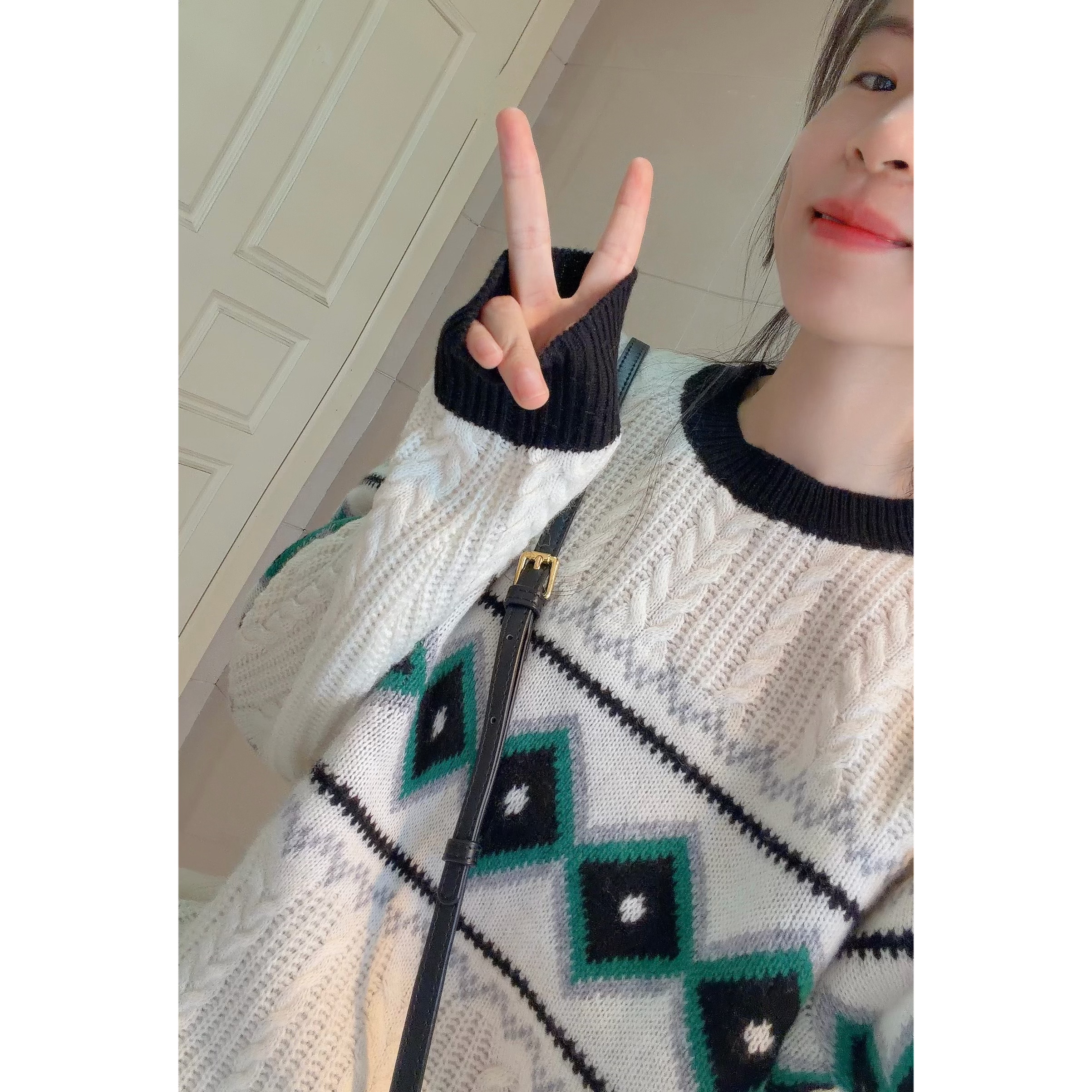 hisongsong全毛100%加厚麻花宽松复古针织毛衣女秋冬小众几何英伦