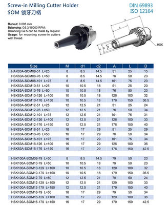 HSK63A锁牙刀柄SOM锁牙螺纹刀柄HSK63A-SOM16-76 A=76 L=50