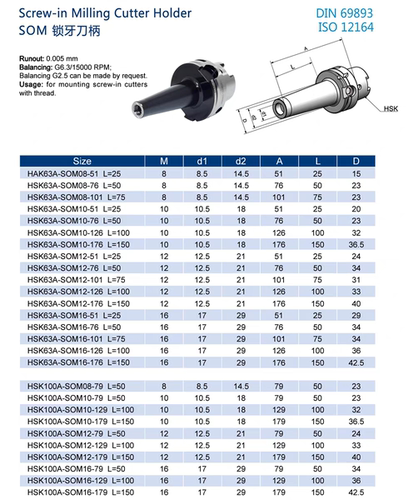 HSK63A锁牙刀柄SOM锁牙螺纹刀柄HSK63A-SOM16-176 A=176 L=150