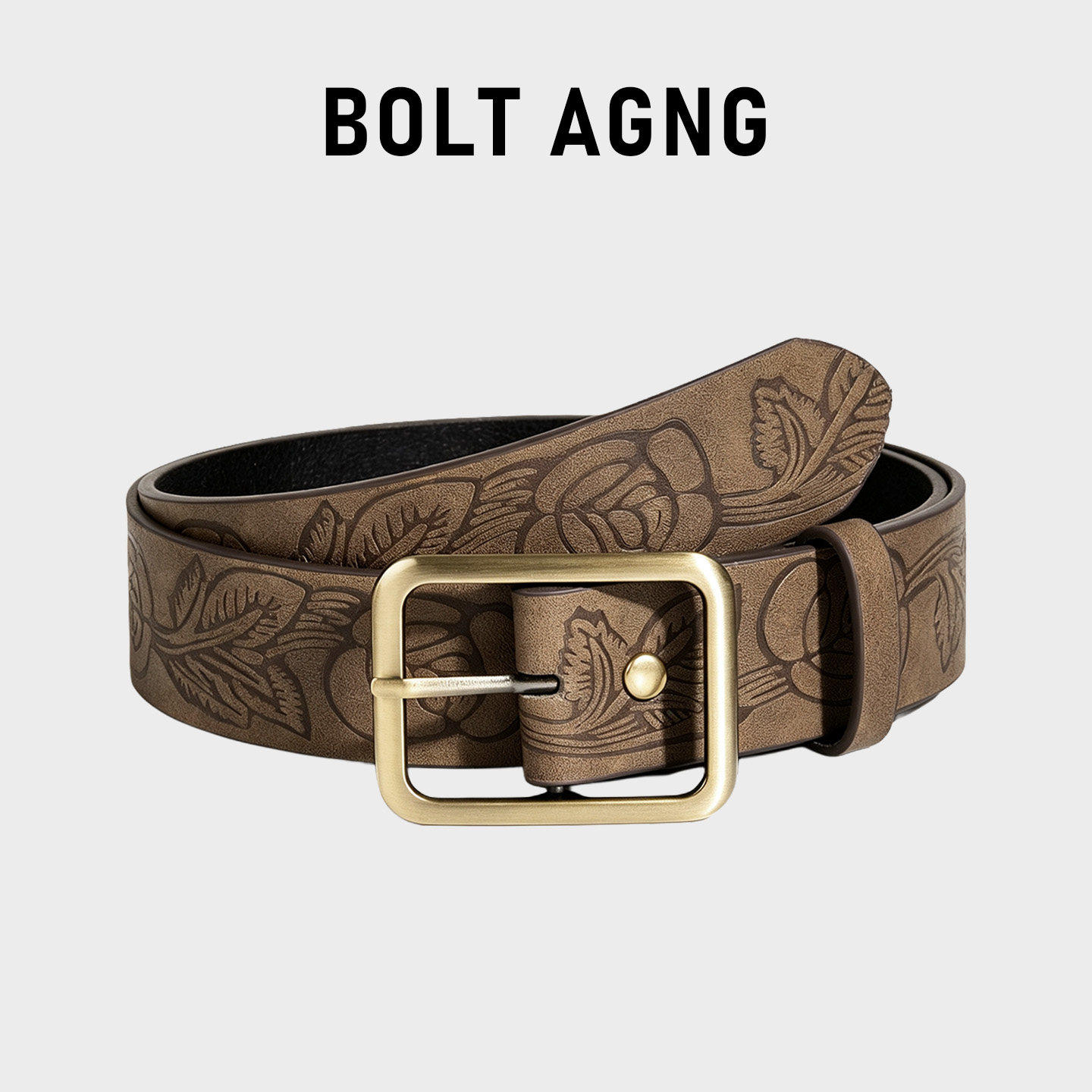BOLT AGNG原创纹理压花裤腰带男女小众设计复古做旧棕色辣妹皮带