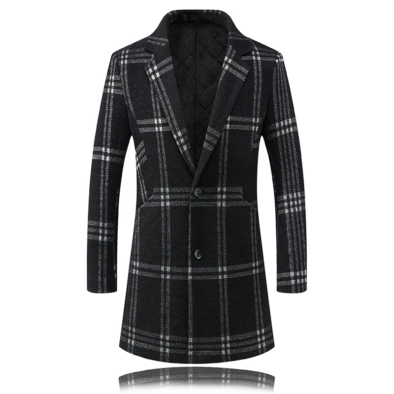 Woolen windbreaker men's medium long coat plaid coat