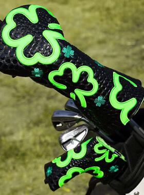 高品质高尔夫球杆套Headcover荧光绿四叶草一号木帽套