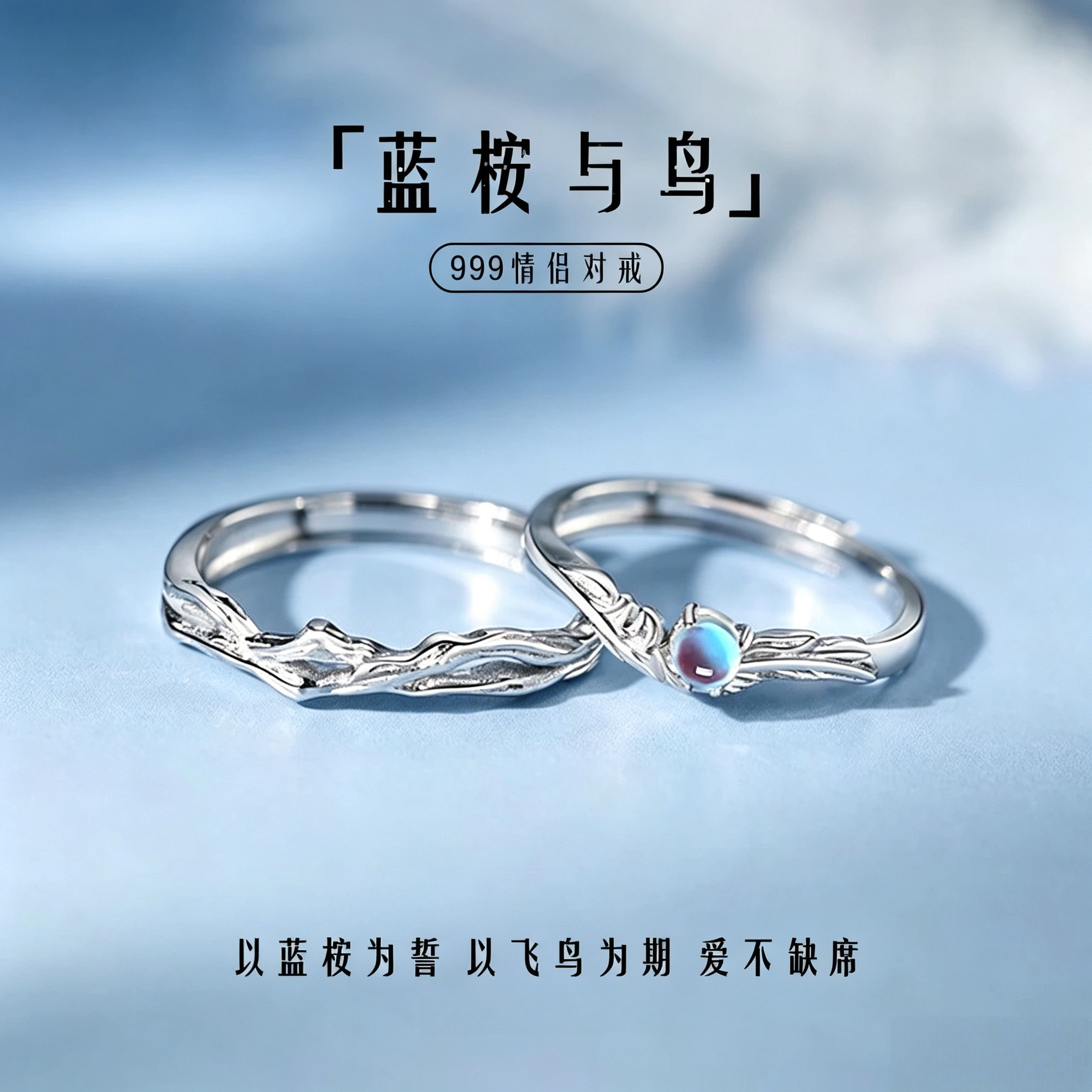 蓝桉与鸟999足银情侣对戒礼物